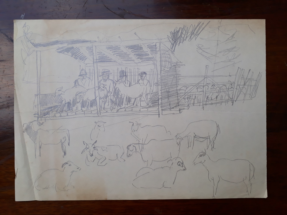7. Ciobani cu oi la strunga, schita veche, desen vechi creion carbune,  Natura statica, Realism | Okazii.ro