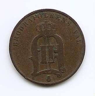 Suedia 2 Ore 1885- Oscar II (litere mari) Bronz, 21 mm KM-746 foto