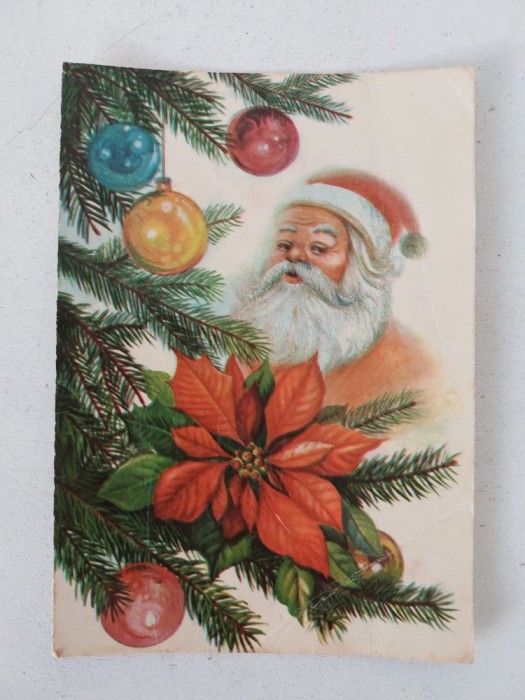 Felicitare veche romneasca anii 80 sarbatori iarna scrisa, necirculata