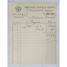 5.CHITANTA ELIBERATA FAMILIEI DOCTORULUI CONSTANTIN DANIEL DE HOTELUL &#039; TRIANON PALACE &#039; DIN PARIS , 1932