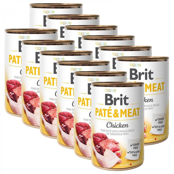 Conservă Brit Pat&eacute; &amp;amp; carne de pui 12 x 400 g