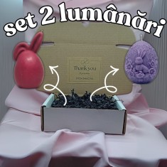 Set 2 lumanari parfumate - Ou cu urechi si Ou cu iepuras Handmade din ceara naturala de soia