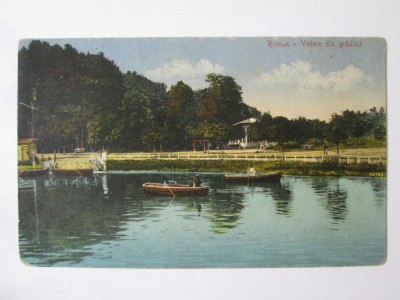 Roman(Neamt):Vedere din gradina,carte postala circulata 1922 cu timbre de ajutor foto