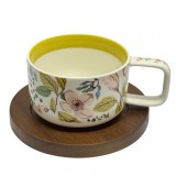 Set Ceasca Portelan si suport Lemn, TERRA COLLECTION, 250 ml