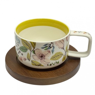 Set Ceasca Portelan si suport Lemn, TERRA COLLECTION, 250 ml foto