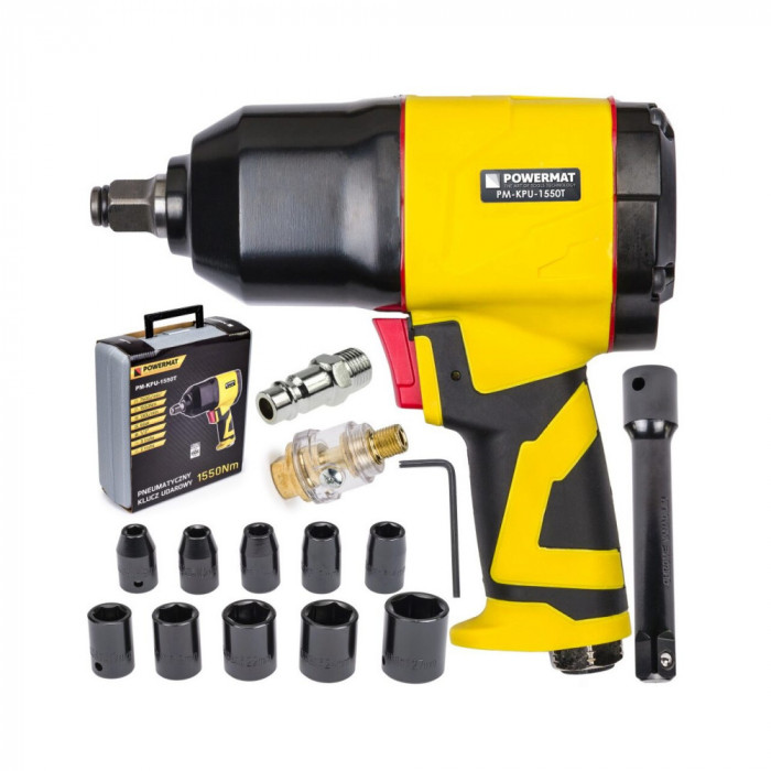 Pistol pneumatic de impact cu accesorii, 775 - 1550 Nm, patrat 1/2, Powermat
