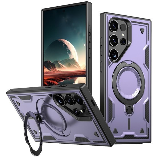 Husa military armour cu inel metalic, ALC MOBILE, compatibila cu Samsung Galaxy S25 Ultra, Mov