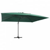 Umbrelă suspendată cu LED și st&acirc;lp aluminiu verde 400x300 cm, vidaXL