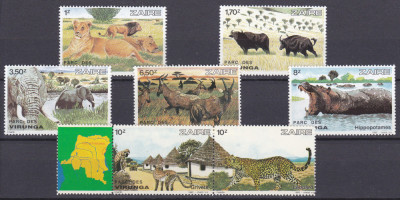 DB1 Fauna Africana Rezervatia Virunga Zair 1982 7 v. MNH foto