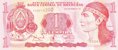 Bancnota Honduras 1 Lempira 1997 - P79A UNC foto