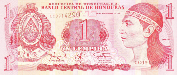 Bancnota Honduras 1 Lempira 1997 - P79A UNC