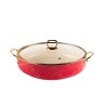 Cratita Emailata Goldmann Rosu, 26cm, 4L, Inductie, Capac Sticla, Manere Aurii Titan