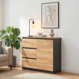 Comoda sideboard Kyr 80x40x75 cm, negru si stejar rustic