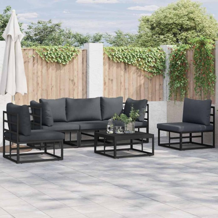vidaXL Set de canapele pentru grădină cu pernă 6 pcs Negru Aluminiu 3378847