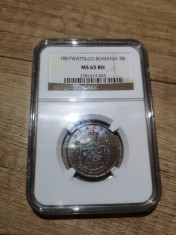 Romania - 5 bani 1867 Watt, gradata MS 65 de NGC, piesa rara, de colectie! foto