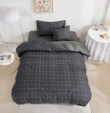 Cumpara ieftin Lenjerie Pat Bumbac, 4 Piese, cu Elastic, Neagra. Set Pat Single 140x200 cm (Cearceaf cu Elastic). 2 Fete Perna 55x75 cm + Husa Pilota 200x155