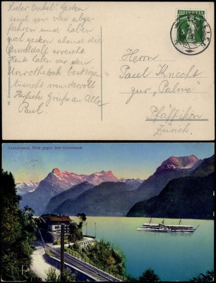 Switzerland 1915 Old postcard stationery Fluelen to Pfaffikon - Ship D.971 foto