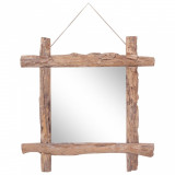 Oglinda cu rama busteni, natural, 70x70 cm, lemn masiv reciclat GartenMobel Dekor
