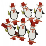 Set 6 mini carlige decorative din lemn,pinguin,multicolor,3.5cm