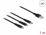 Cablu de incarcare USB-A la Lightning / Micro USB / USB Type C 1m Negru, Delock 87155