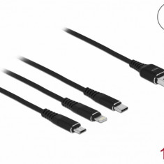 Cablu de incarcare USB-A la Lightning / Micro USB / USB Type C 1m Negru, Delock 87155