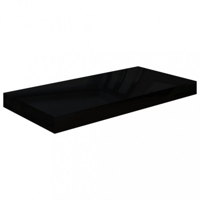 Gossi raft de perete suspendat, negru extralucios, 50x23x3,8 cm, mdf foto