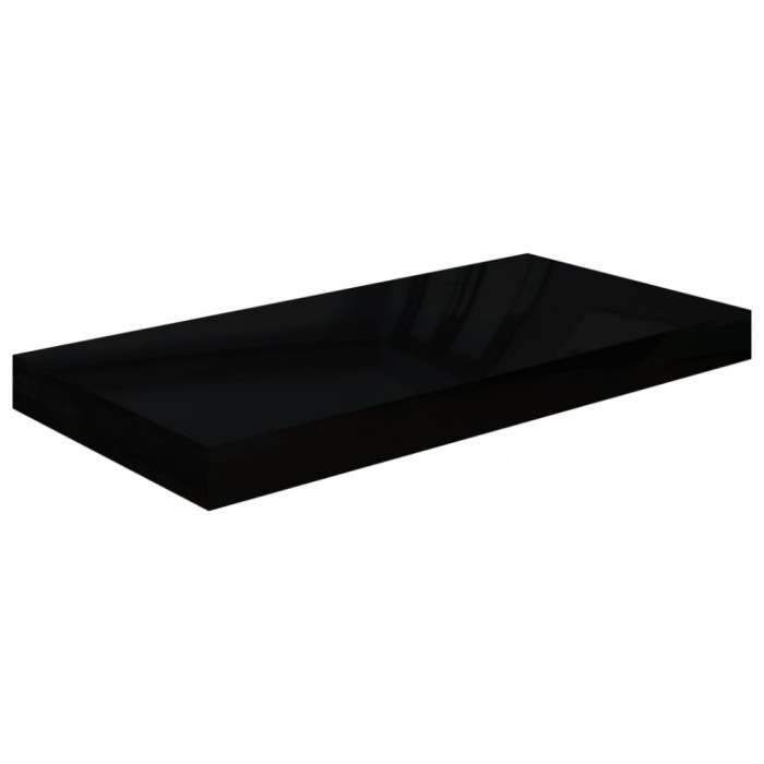 Gossi raft de perete suspendat, negru extralucios, 50x23x3,8 cm, mdf