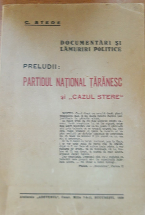 Partidul Național Țărănesc și cazul Stere - C. Stere