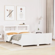 vidaXL Cadru de pat fără saltea, alb, 135x190 cm, lemn masiv de pin 3306475