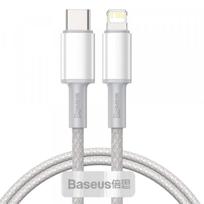 Cablu Date si Incarcare USB-C - Lightning Baseus High Density Braided, 20W, 2m, Alb CATLGD-A02 foto