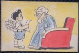 Carte Postala, Bunica cu nepot, desen, perioada interbelica