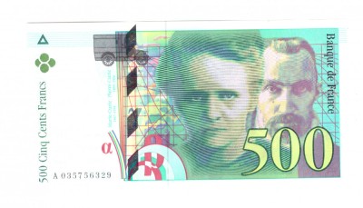Bancnota Franta 500 francs/franci 1995 UNC foto