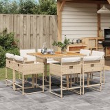 vidaXL Set de masă pentru grădină, 9 piese, cu perne, bej, poliratan 3211384