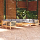 vidaXL Set mobilier de grădină cu perne, 11 piese, gri, lemn masiv pin 3096916