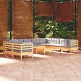 Set mobilier de gradina cu perne, 11 piese, gri, lemn masiv pin GartenMobel Dekor, vidaXL