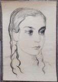 Portret de fetita// carbune pe hartie, nesemnata, lotul Misosniky
