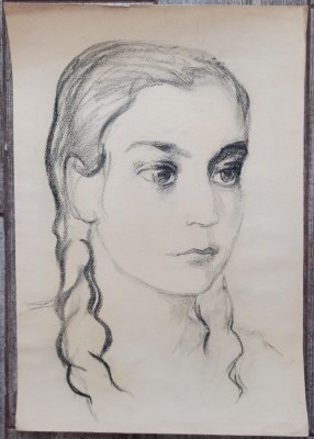 Portret de fetita// carbune pe hartie, nesemnata, lotul Misosniky foto