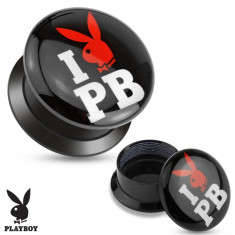 Plug şurub din acrilic negru - I love Playboy - Lățime: 10 mm