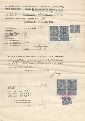 *Rom&amp;acirc;nia, Atlanta Industria Textilă S.A. Timişoara, chitanţe 7, 1939 foto