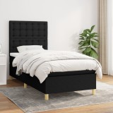 VidaXL Pat box spring cu saltea, negru, 90x200 cm, textil