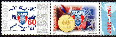 ROMANIA 2007, 60 de ani de la infiintare - STEAUA, Sport, cu vinieta, MNH, 1766a foto