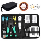 Set testare cablu retea , FIXKIT 12 in 1 , Tester de retea Profesional UTP, FTP, RJ45, 8P8C RJ11, 4P4C, RJ12, 6P6C, Cleste sertizare / mufare cablu re