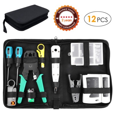 Set testare cablu retea , FIXKIT 12 in 1 , Tester de retea Profesional UTP, FTP, RJ45, 8P8C RJ11, 4P4C, RJ12, 6P6C, Cleste sertizare / mufare cablu re foto
