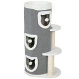 PawHut Turn pentru pisici cu 4 niveluri copac stabil pentru pisici cu st&acirc;lpi de zg&acirc;riat din sisal și margine din pluș 2 platforme 50x36x101cm gri | Ao