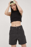 Cumpara ieftin Dickies pantaloni scurti jeans femei, culoarea negru, neted, high waist