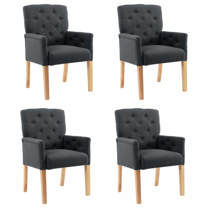vidaXL Scaune de bucătărie cu brațe, 4 buc., gri, material textil 3058294