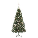 Brad Crăciun artificial pre-iluminat globuri/conuri pin, 180 cm