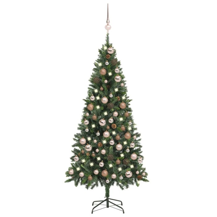 Brad Crăciun artificial pre-iluminat globuri/conuri pin, 180 cm