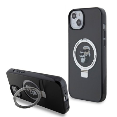 Husa pentru iPhone 15 Plus / 14 Plus - Karl Lagerfeld Hardcase Ring Stand MagSafe (KLHMP15MHMRSKCK) - Karl&amp;amp;Choupette foto