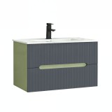 Trent 80 dulap de baie inferior cu chiuvetă ceramică (2 sertare) verde fistic-gri antracit